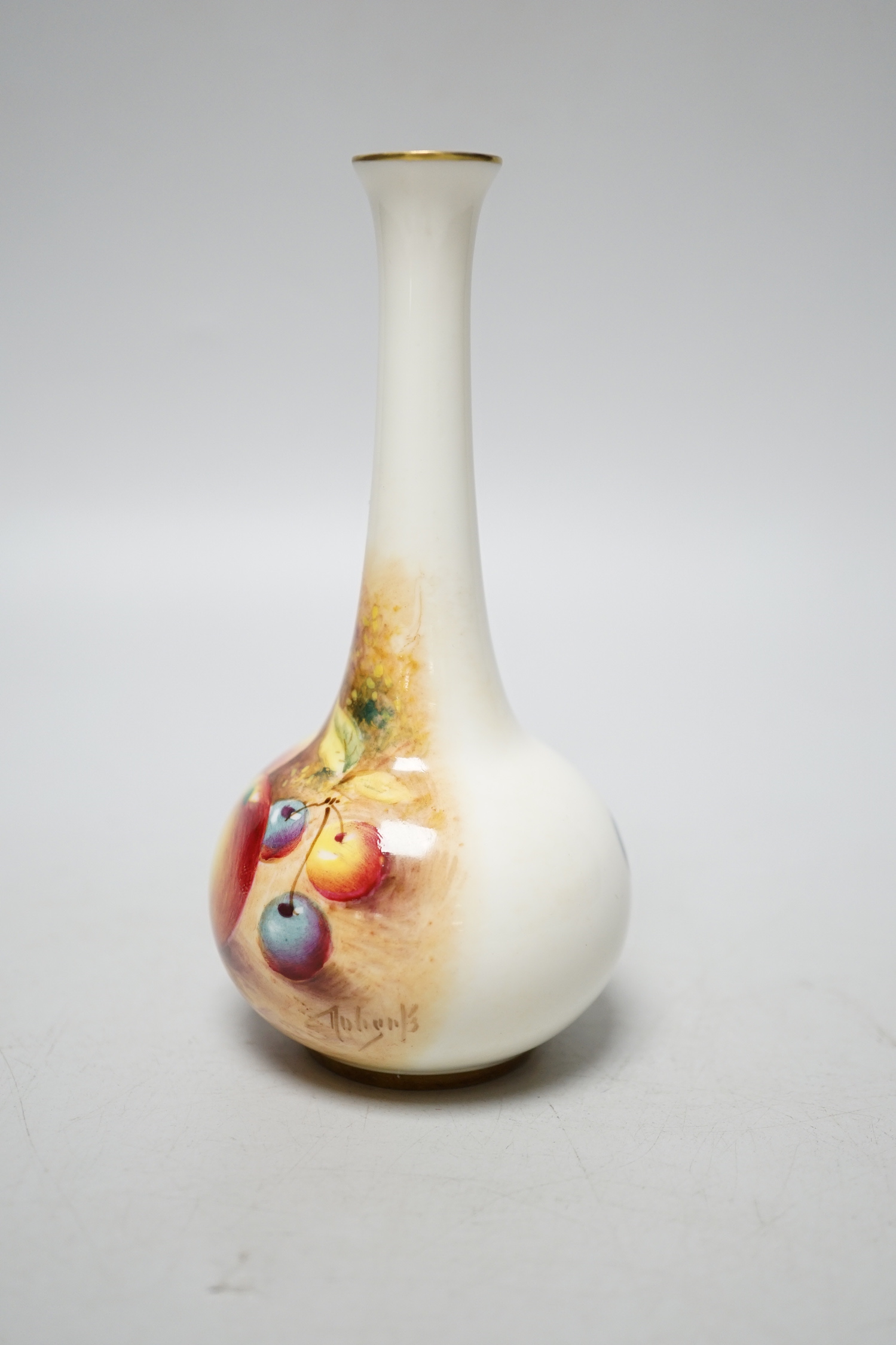 A Royal Worcester amphora shaped vase painted with fruit by Roberts, signed, black mark, shape 2491